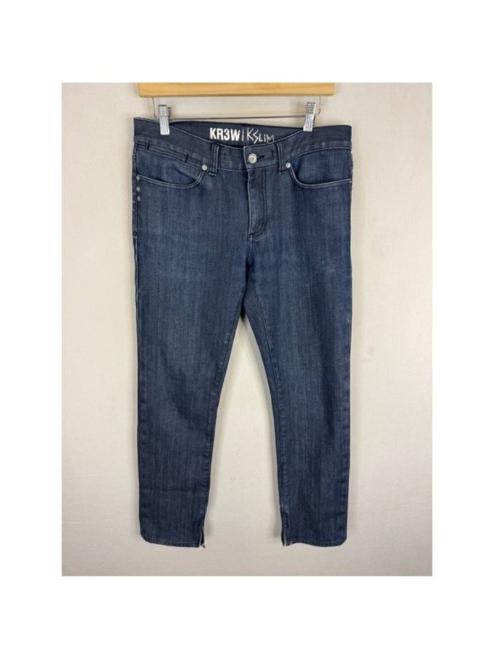 KR3W Y2K K-Slim All Weather Jeans Dark Wash Slim Straight Ankle Zip 32X31